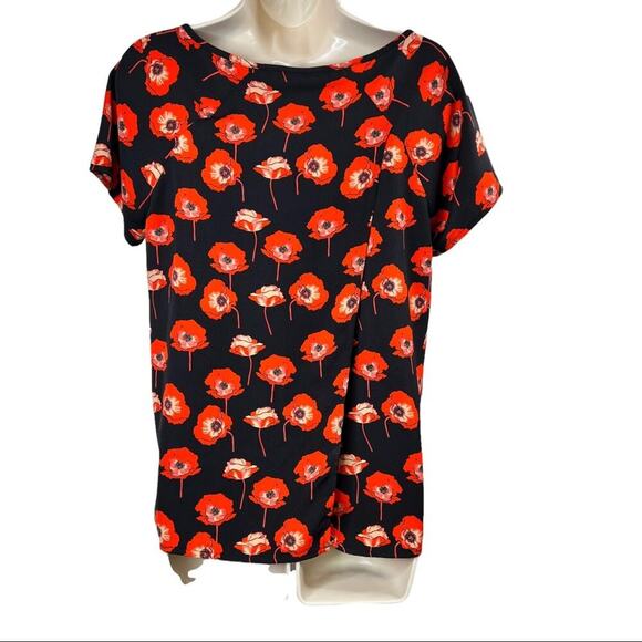 CAbi Flanders Poppy Split Back Top in Fiery Red and Black Style 3251 Size XS - Picture 5 of 9